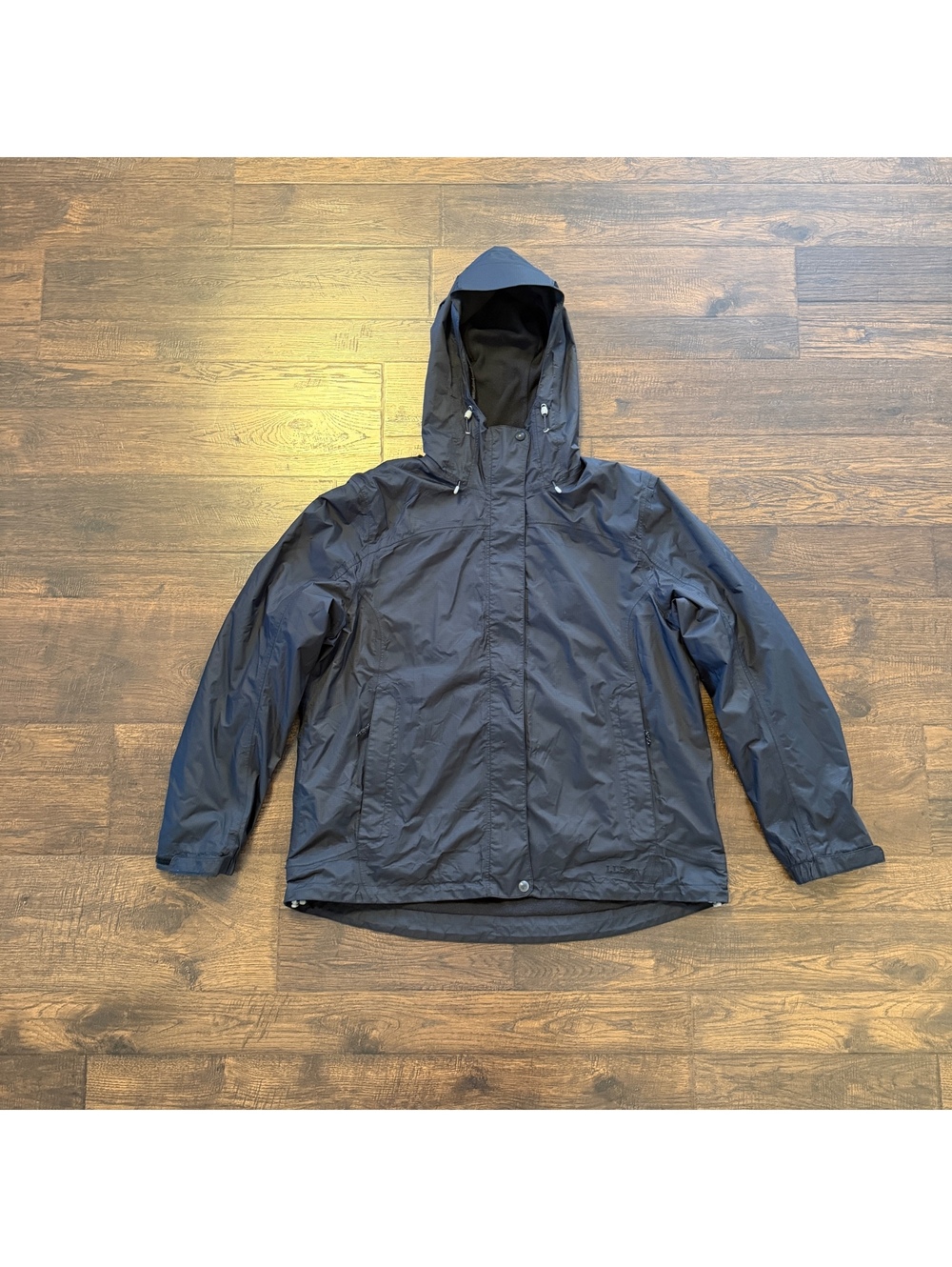 LL Bean Trail Model Rain Jacket Womens XL Reg Black Fleece Lined Waterproof Hood